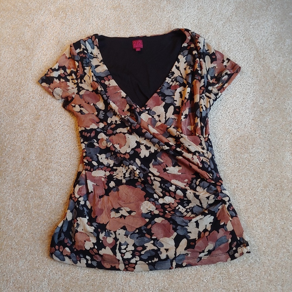 212 Collection gently worn floral faux wrap top